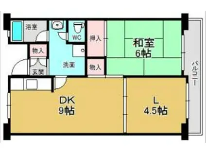佐野湊団地 1号棟 B(1LDK/6階)の間取り写真