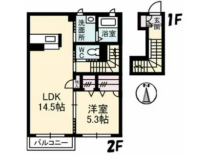 シャーメゾンCHERI(1LDK/2階)の間取り写真