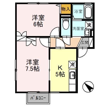 アイビースクエアーB(2K/2階)の間取り写真