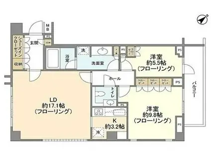 有栖川パークハウス(2LDK/3階)の間取り写真