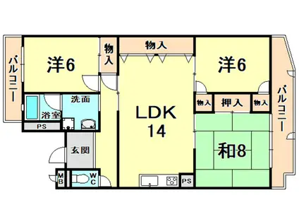 香枦園第2マンション(3LDK/3階)の間取り写真