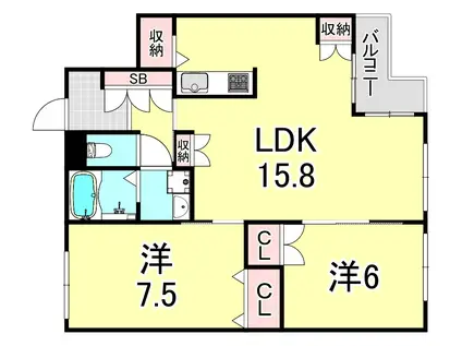 GRAN EIGHT KOSHIEN TOZAKI(2LDK/1階)の間取り写真