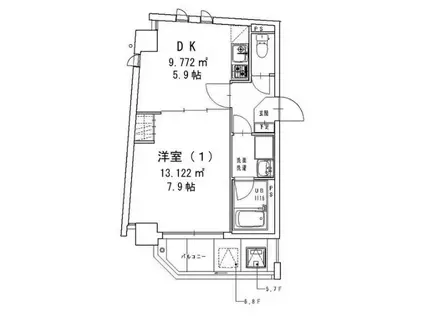 地下鉄桜通線 吹上駅(愛知) 徒歩7分 8階建 築25年(1DK/7階)の間取り写真
