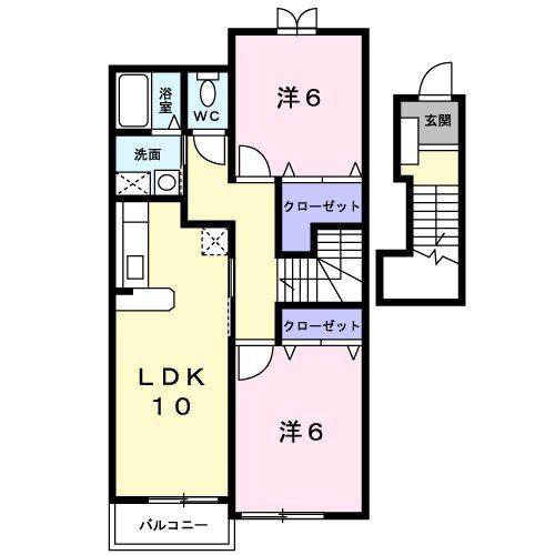 フィオレンテI(2LDK/2階)の間取り写真