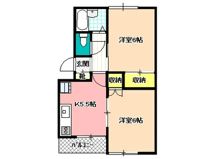 トラッドハウス(2K/2階)の間取り写真