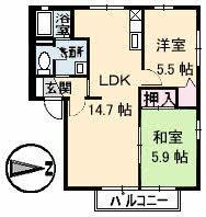 フレグランスKOZAI A・B棟(2LDK/2階)の間取り写真