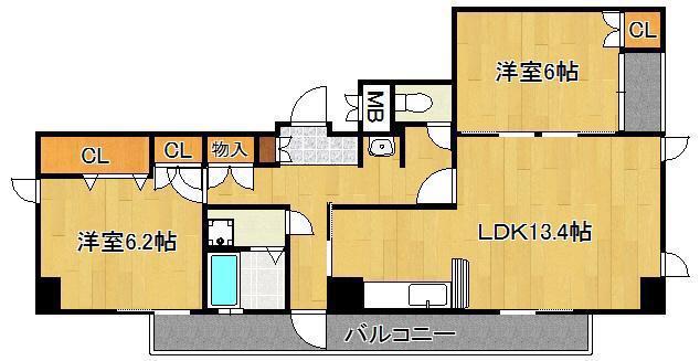 HN石坪(2LDK/2階)の間取り写真