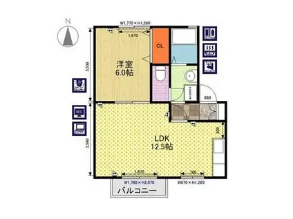 みのしま荘(1LDK/1階)の間取り写真