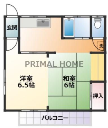 長谷ハイツ(2K/2階)の間取り写真