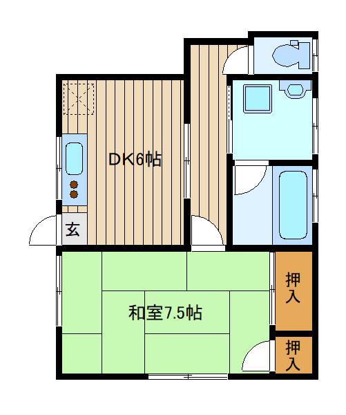 白菊ハウス(1DK/2階)の間取り写真