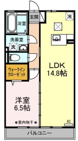 ウィルモア夷山B棟(1LDK/1階)の間取り写真