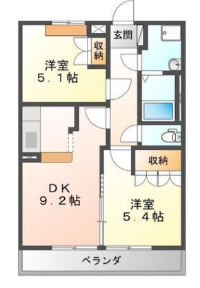 レインボーパレス(2DK/1階)の間取り写真