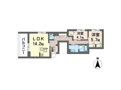 ベレオ東船橋(2LDK/1階)の間取り写真