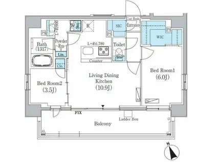浅草蔵前レジデンス(2LDK/13階)の間取り写真