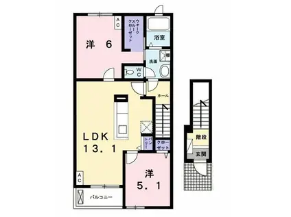 グランド ソレイユI(2LDK/2階)の間取り写真