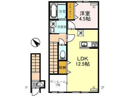 カルムコート 東(1SLDK/2階)の間取り写真