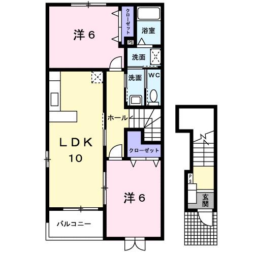 サンリット パレスA(2LDK/2階)の間取り写真
