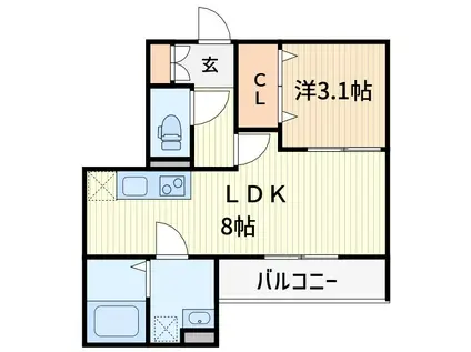 シェーングラース D(1LDK/2階)の間取り写真