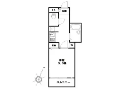 マリオン駒場(1K/2階)の間取り写真