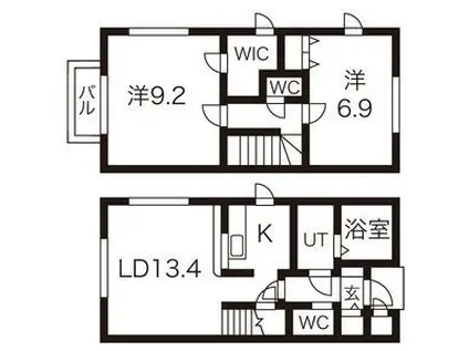 ウィングスII(2LDK/1階)の間取り写真