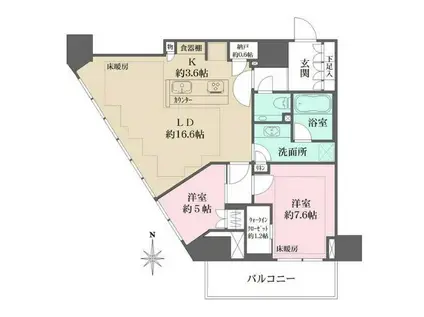 ザ・パークハウス三田タワー(2LDK/3階)の間取り写真