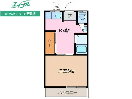 岩渕 松鶴(1K/2階)の間取り写真