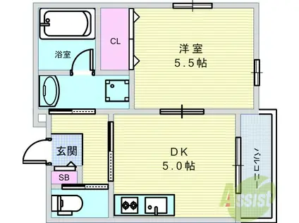 パーチェ豊中(1DK/3階)の間取り写真