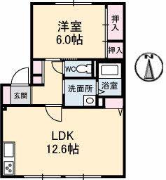 ディアスわかば(1LDK/1階)の間取り写真