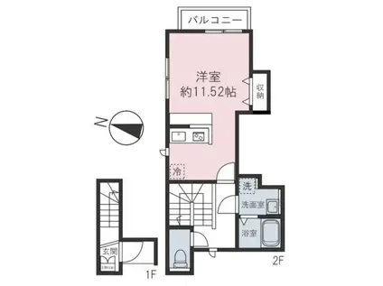 レフィナード小竹(ワンルーム/2階)の間取り写真