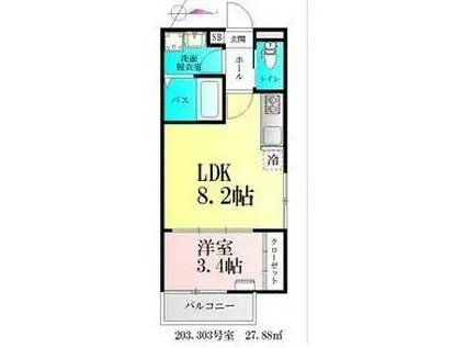 BAU宮町I(1LDK/2階)の間取り写真