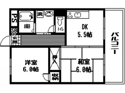 グランドムール平野(2DK/4階)の間取り写真