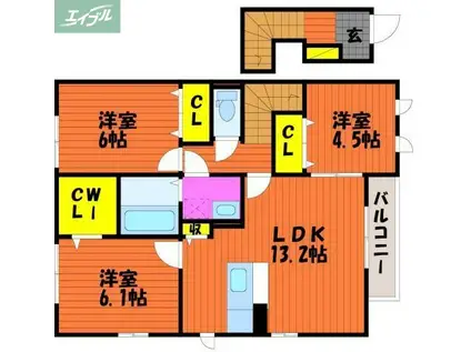カーサ ルミナスIII A棟(3LDK/2階)の間取り写真