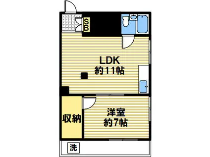旗塚竹内マンション(1LDK/1階)の間取り写真