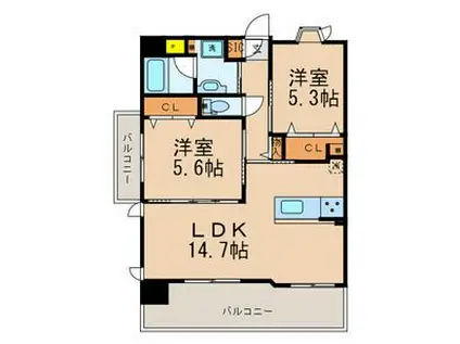 ベレッツァ門司(2LDK/4階)の間取り写真