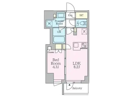 クレストコート旗の台(1LDK/4階)の間取り写真