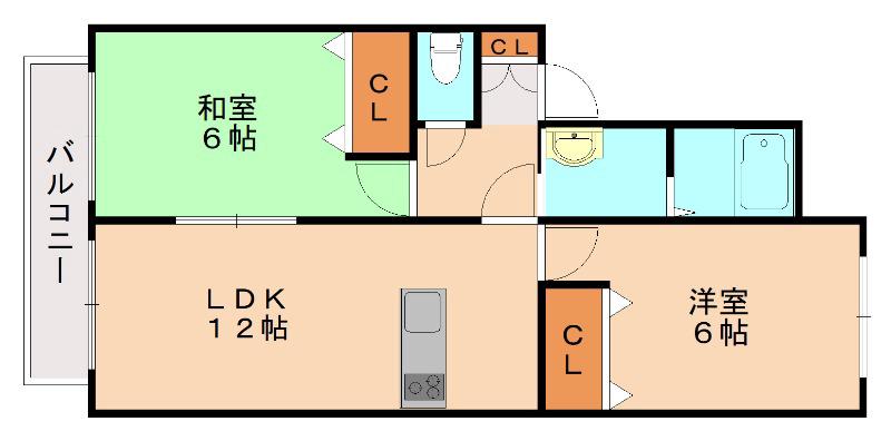 パリエンテ木屋瀬(2LDK/2階)の間取り写真
