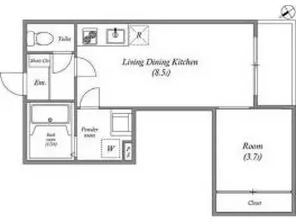 ハーモニーテラスREN相川(1LDK/1階)の間取り写真