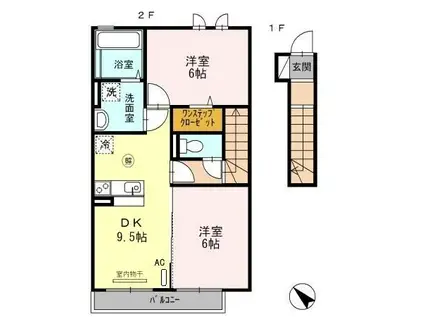 ピンツリーハイツIII(2DK/2階)の間取り写真