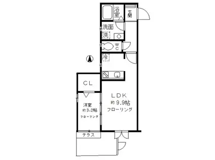 シャンブル三田(1LDK/1階)の間取り写真
