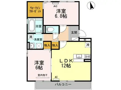 セジュ一ルスハマB(2SDK/2階)の間取り写真