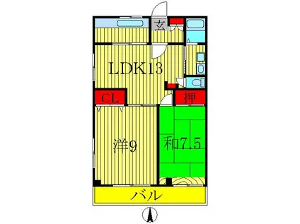 アローハイツ(2LDK/3階)の間取り写真