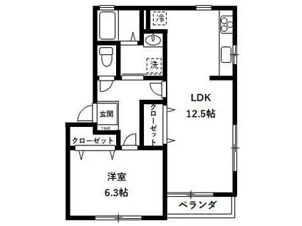 クレールII(1LDK/1階)の間取り写真