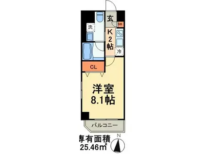 グラントゥルース両国2(1K/2階)の間取り写真