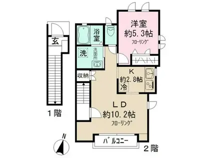 レイブランシス(1LDK/2階)の間取り写真