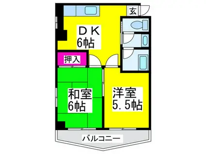 三国ヶ丘駅前ビル(2DK/6階)の間取り写真