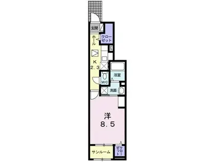 レゼールII(1K/1階)の間取り写真