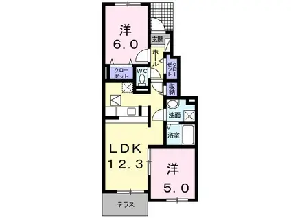 サンアムール(2LDK/1階)の間取り写真