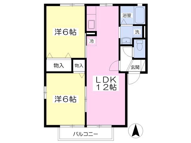 フラワーレジデンスヴェガA棟(2LDK/2階)の間取り写真