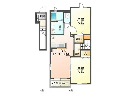 ランドマーク 0826 II(2LDK/2階)の間取り写真