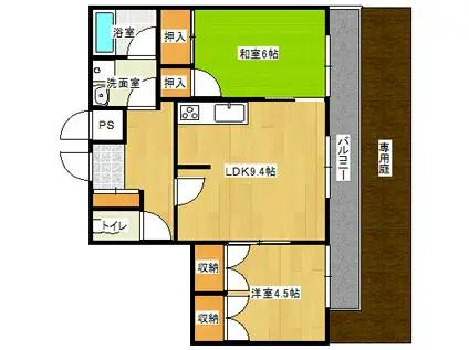 ライオンズマンション楠木(2LDK/1階)の間取り写真